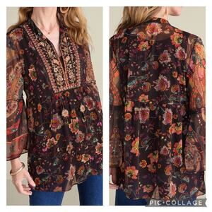 Soft Surroundings Icon Asteria Tunic Blouse Boho Beaded Sequined Petite Large